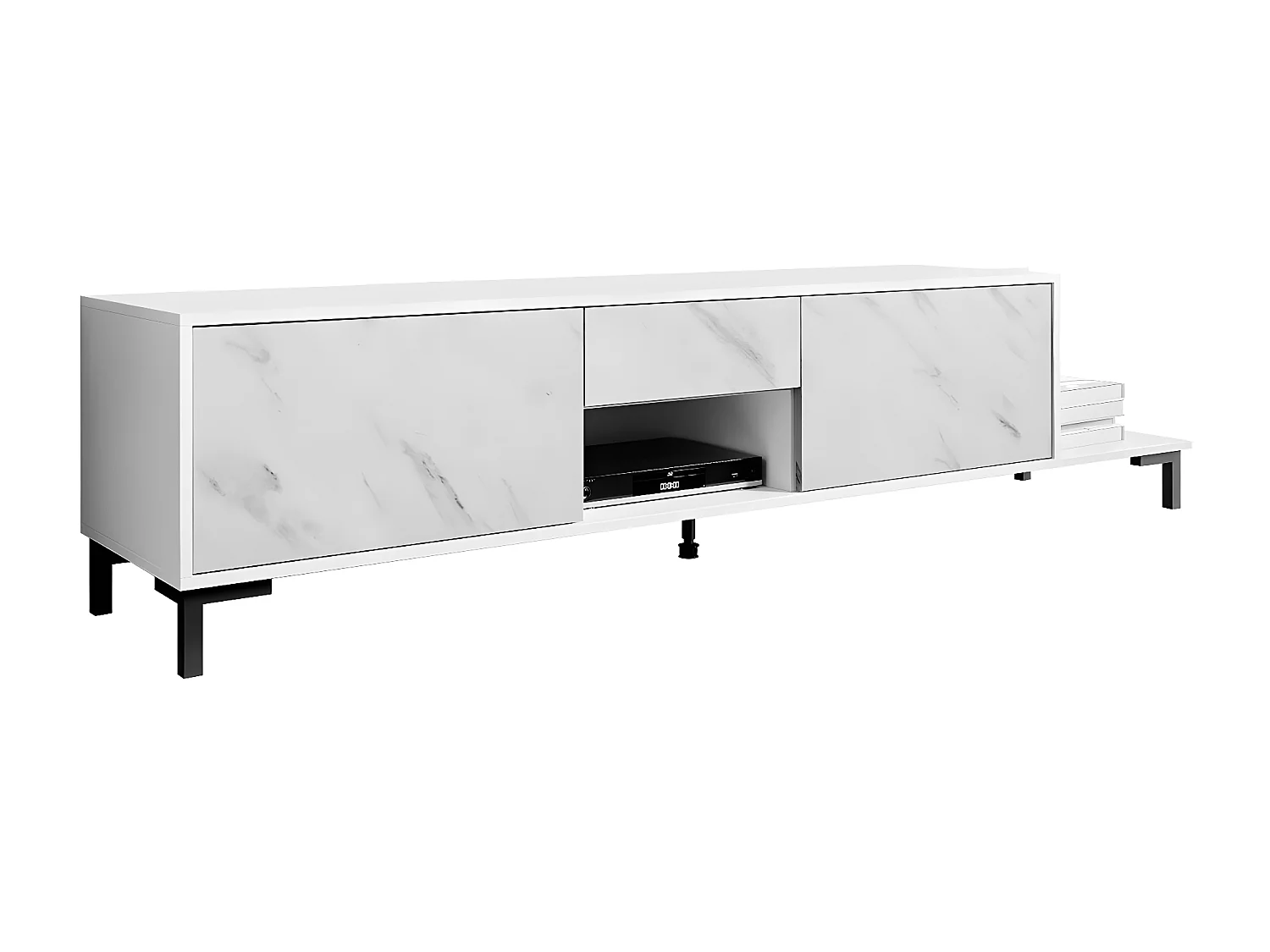 Meuble TV Charlotte 157, Blanc|Marbre blanc, Le nombre de portes: 3, 195x48x40cm