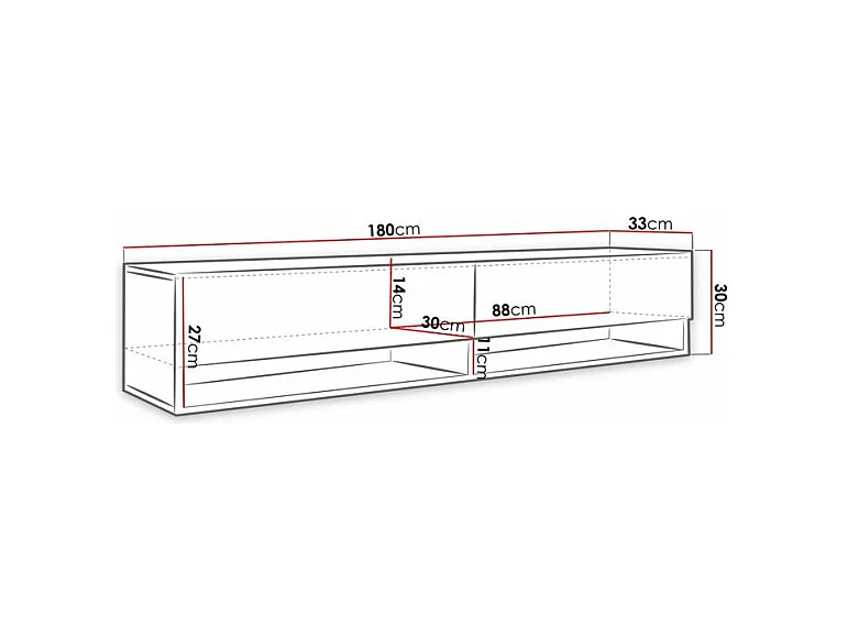 Meuble TV Sarasota 119, Chêne wotan|Blanc brillant, Le nombre de portes: 2, 180x30x33cm
