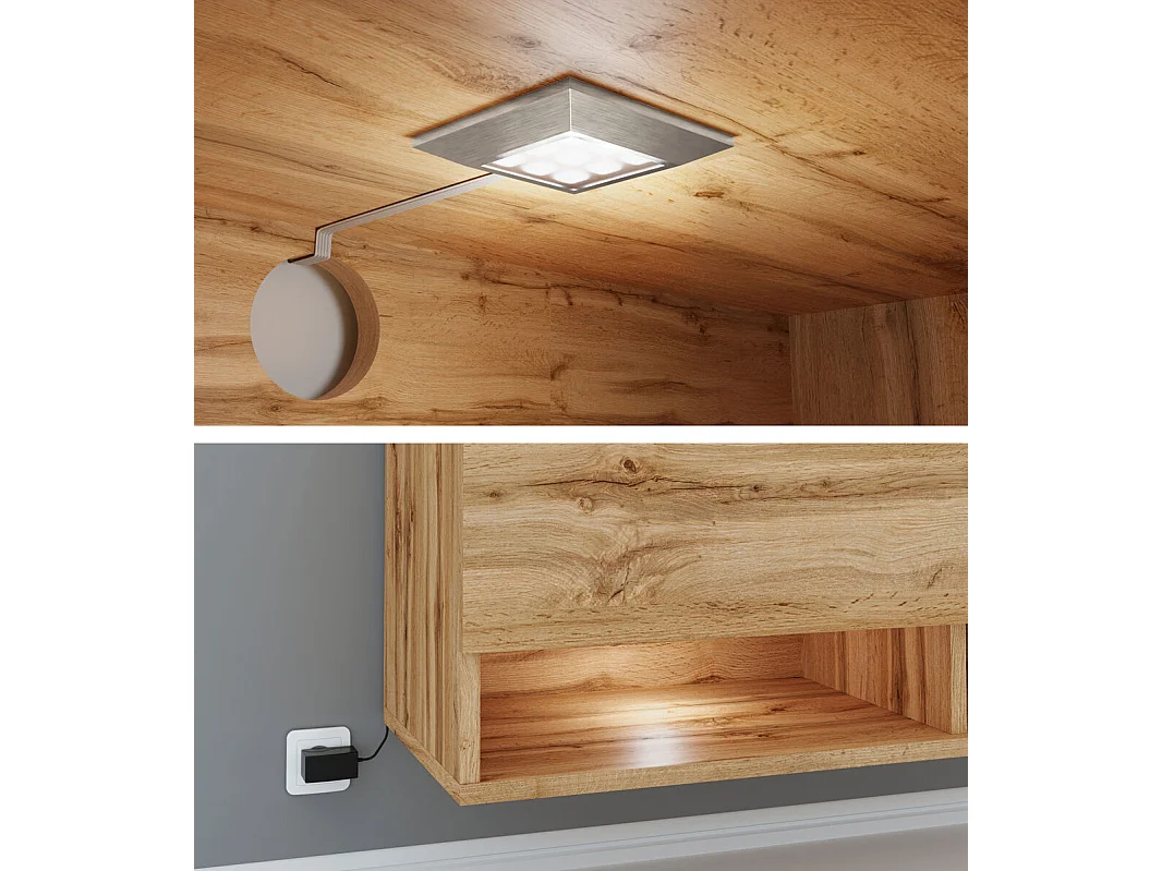 Meuble TV Sarasota 119, Blanc brillant|Chêne wotan, Le nombre de portes: 2, 180x30x33cm