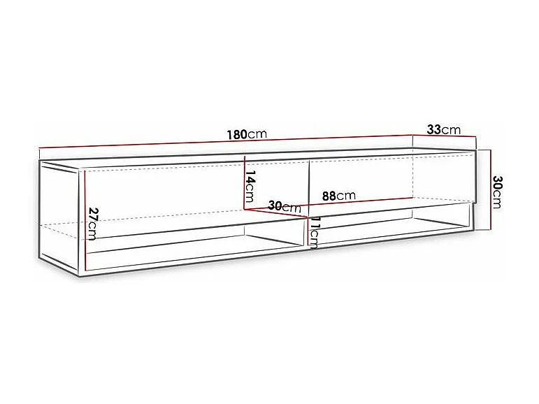 Meuble TV Sarasota 119, Blanc brillant|Chêne wotan, Le nombre de portes: 2, 180x30x33cm
