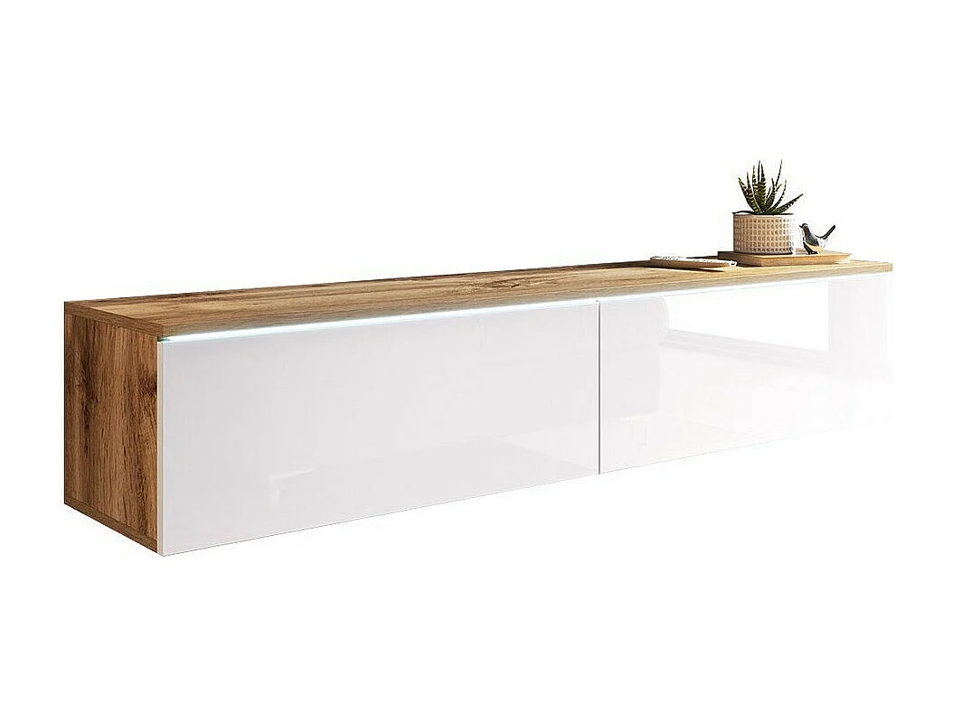 Mueble TV Sarasota 120, Wotan roble|Blanco brillante, Número de puertas: 2.00, 140x30cm