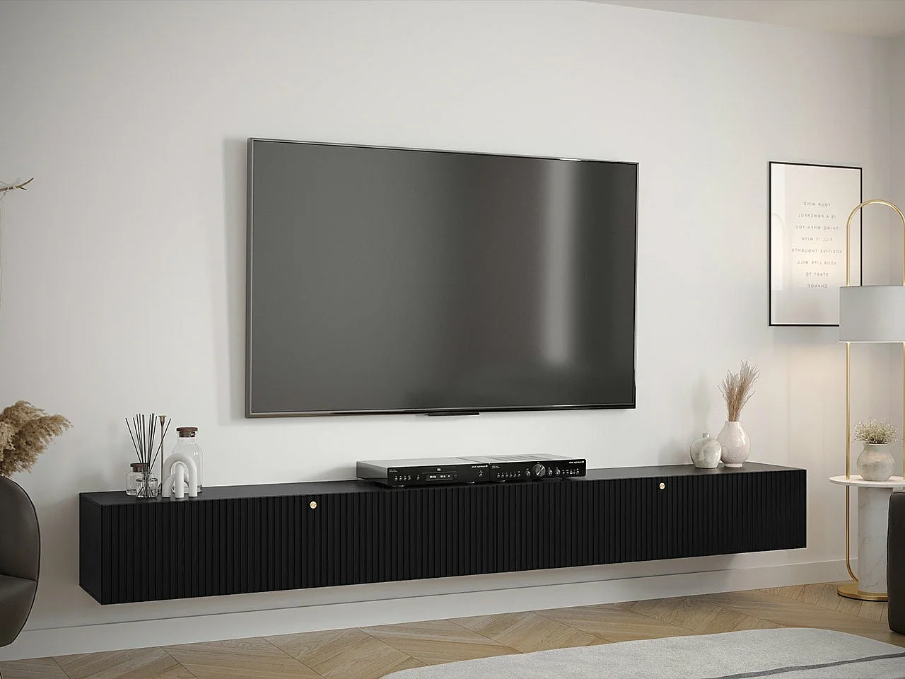 Mueble TV Hartford H108, Negro, Número de puertas: 2.00, 300x34x40cm