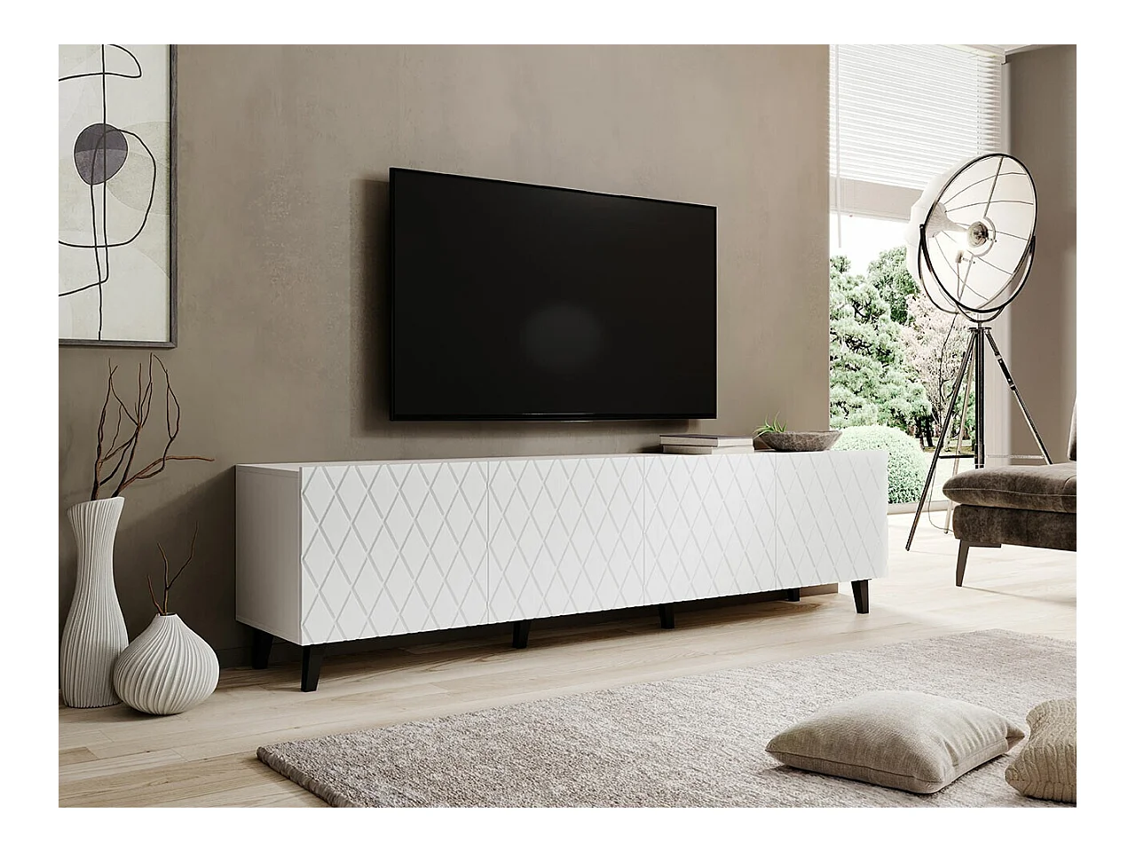 Meuble TV Charlotte 174, Blanc, Le nombre de portes: 4, 200x52x42cm