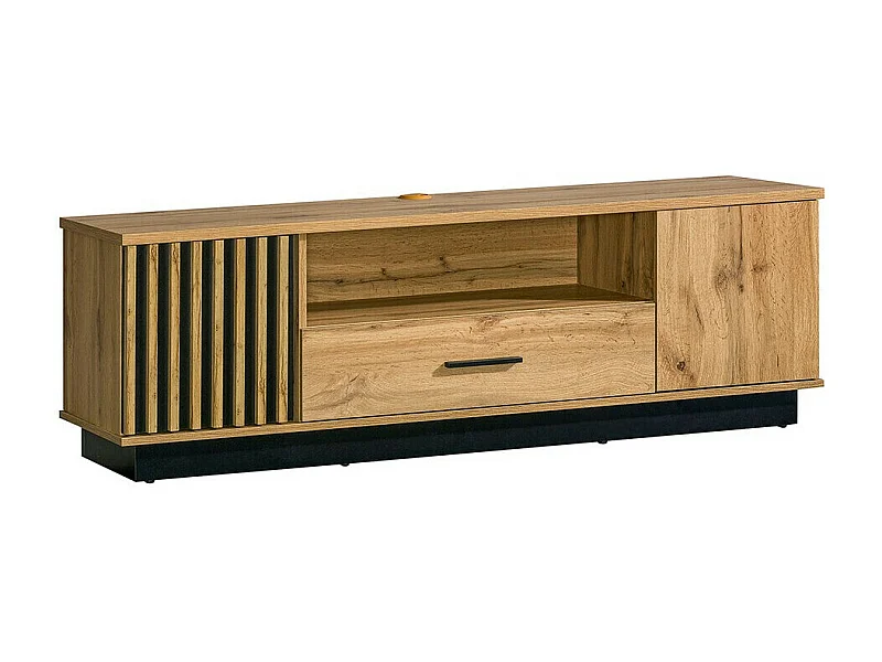 Meuble TV Tenodeu 106, Chêne wotan|Noir, Le nombre de portes: 2, Nombre de tiroirs: 1,