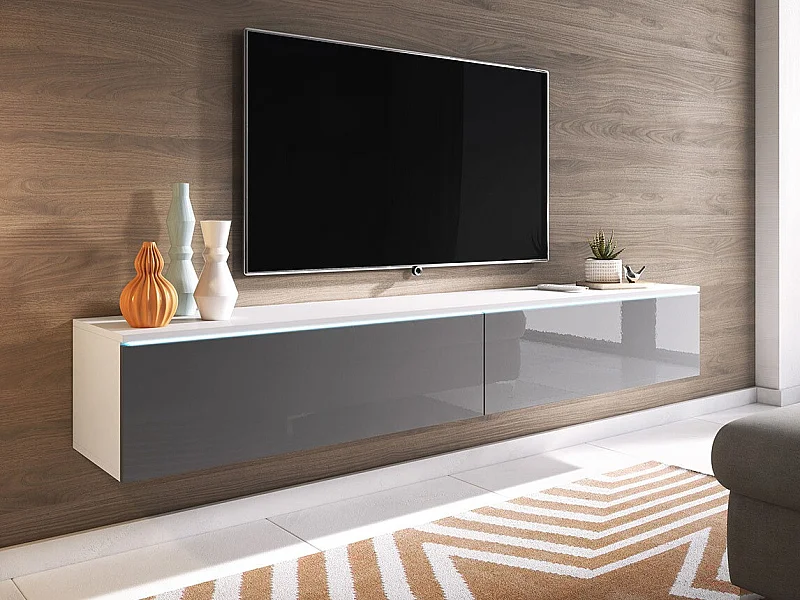 Meuble TV Sarasota 121, Gris brillant|Blanc, Le nombre de portes: 2, 180x30x33cm