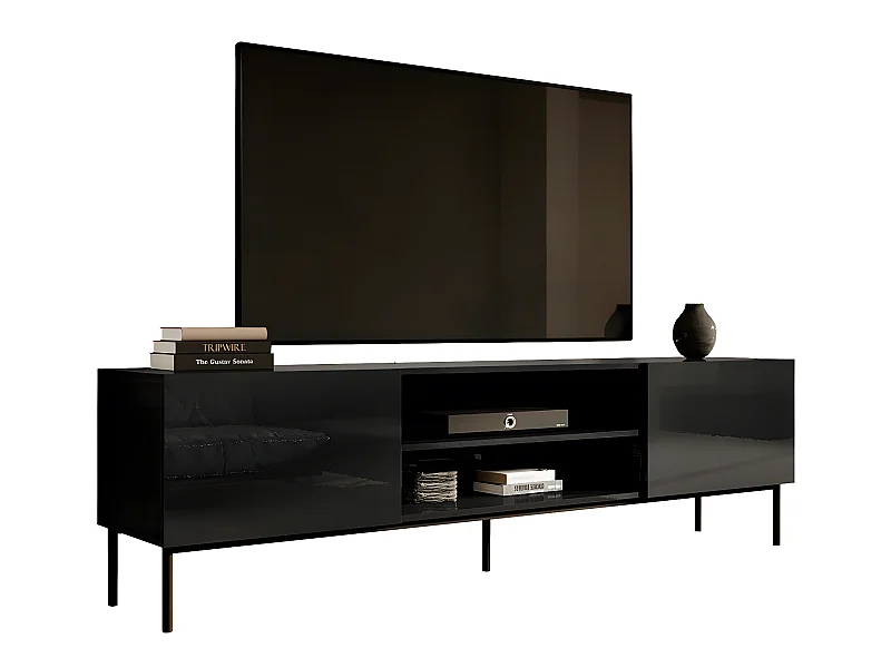 Mueble TV Charlotte 166, Negro brillante|Negro, Número de puertas: 2.00, 200x57x40cm