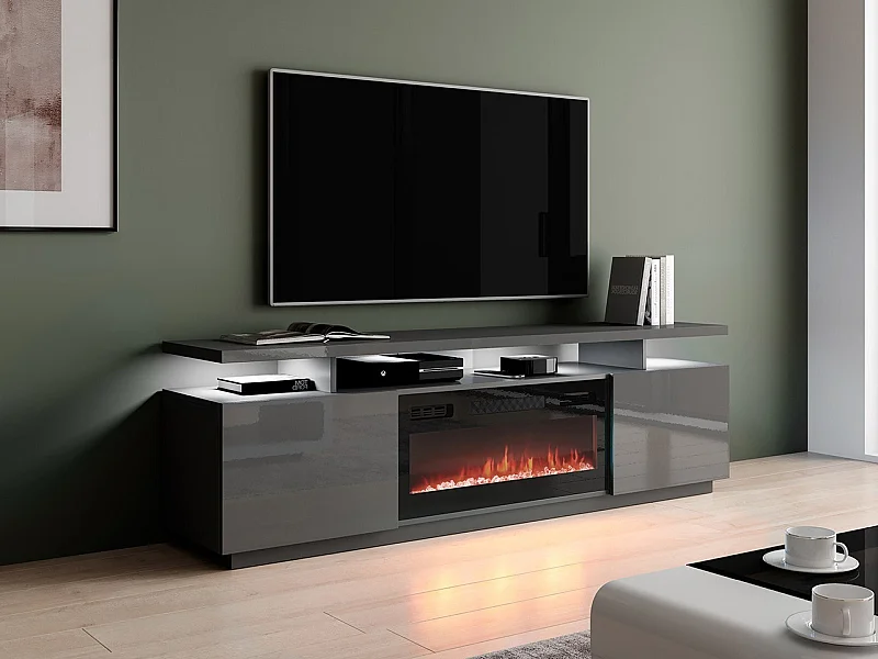 Mueble TV Charlotte 151, Grafito|Negro|Grafito brillante, Número de puertas: 2.00, 180cm