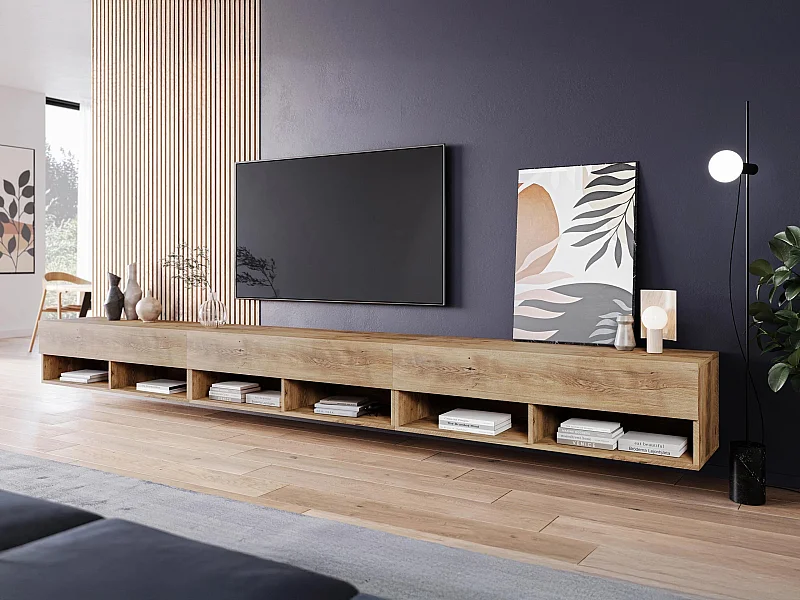 Mueble TV Sarasota 144, Castaña, Número de puertas: 3.00, 300x30x33cm