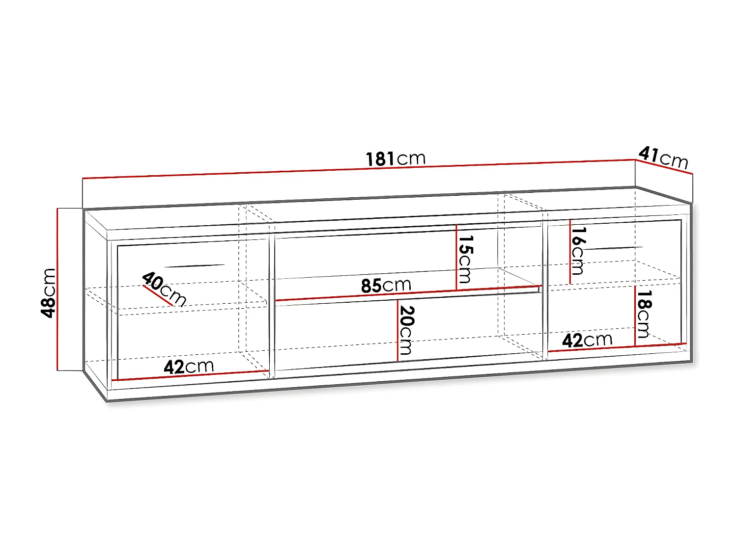 Mueble TV Stanton F112, Roble|Luminoso madera, Número de puertas: 2.00, 181x48x41cm