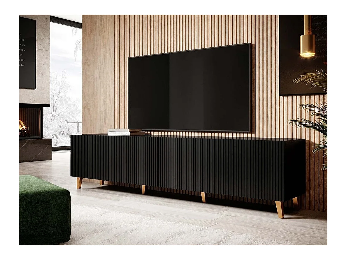 Mobile porta TV Levmari 103, D'oro|Nero, Il numero di porte: 4.00, 201x52x40cm