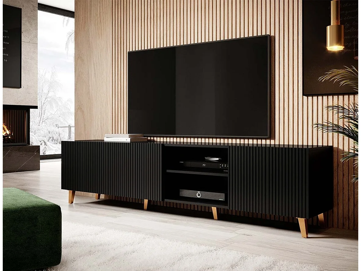 Mueble TV Charlotte H103, Negro, Número de puertas: 4.00, 201x52x40cm