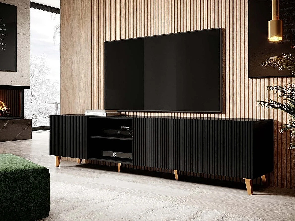 Mueble TV Charlotte H103, Negro, Número de puertas: 4.00, 201x52x40cm