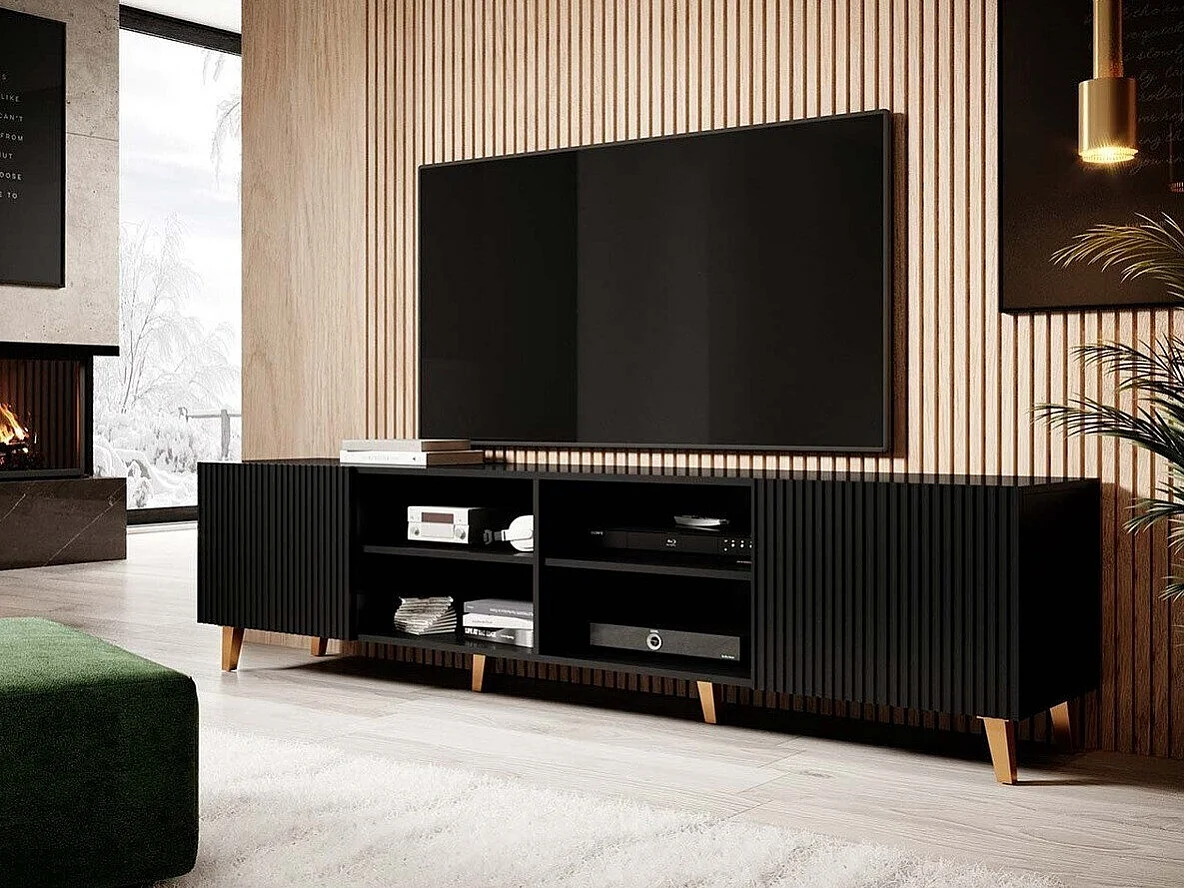 Mueble TV Charlotte H103, Negro, Número de puertas: 4.00, 201x52x40cm