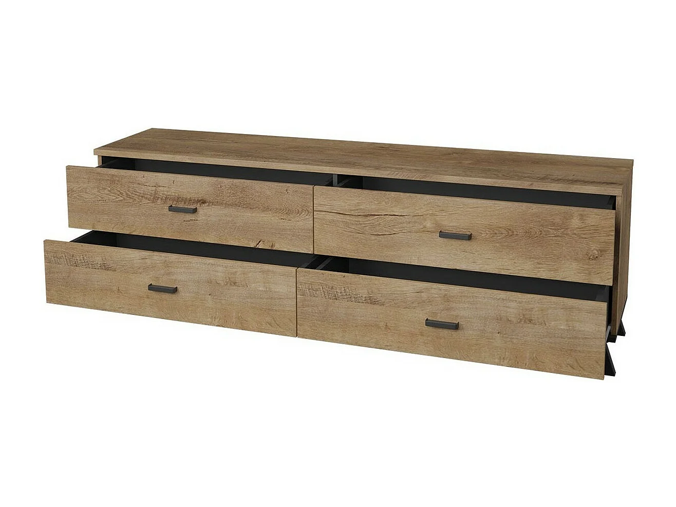 Meuble TV Talsere 105, Chêne de Lefkas|Noir, Nombre de tiroirs: 4, 181x50x40cm