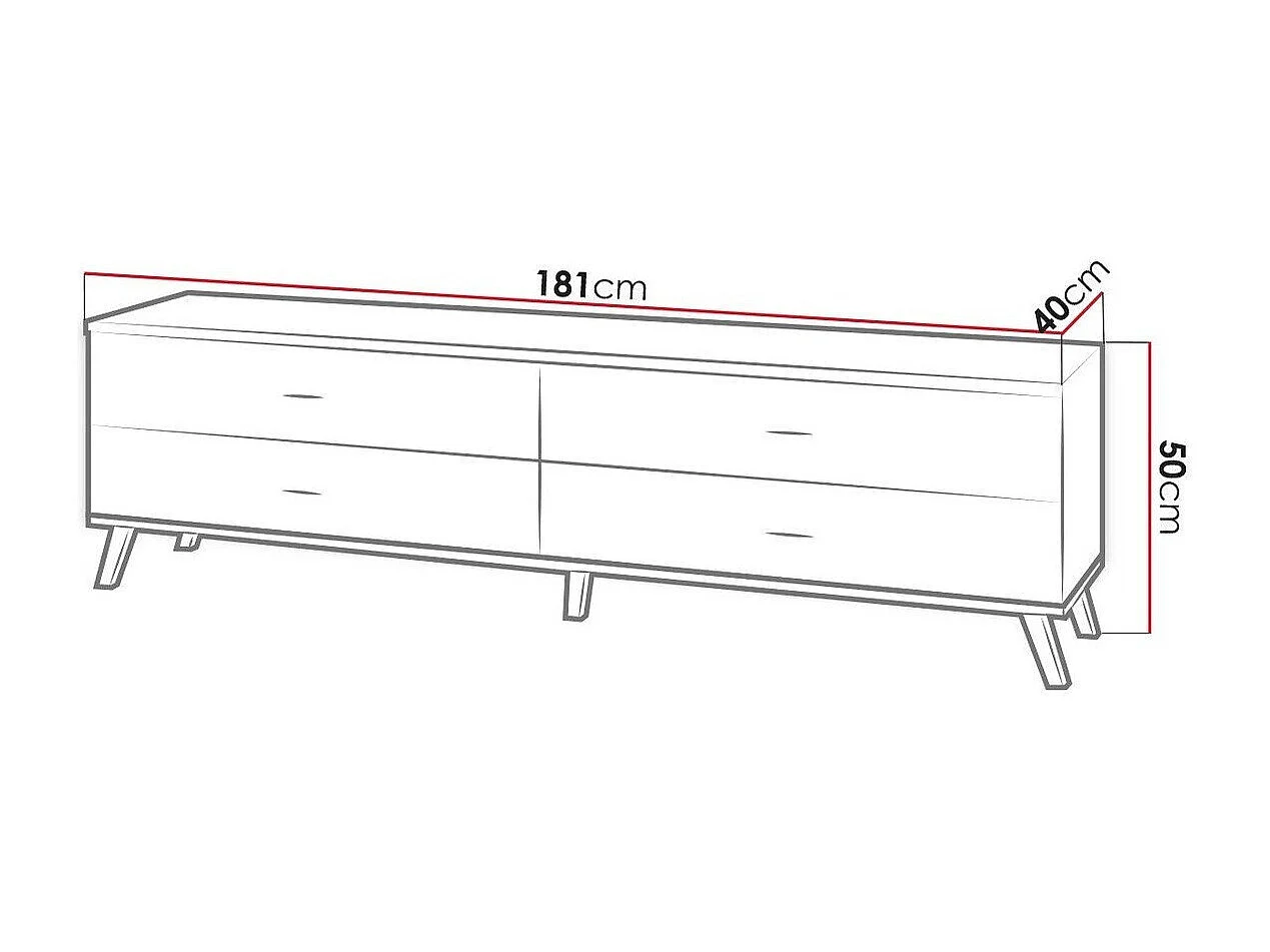 Meuble TV Talsere 105, Chêne de Lefkas|Noir, Nombre de tiroirs: 4, 181x50x40cm