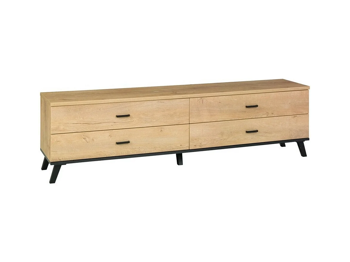 Mueble TV Toledo F105, Lefkas roble|Negro, Número de cajones: 4.00, 181x50x40cm