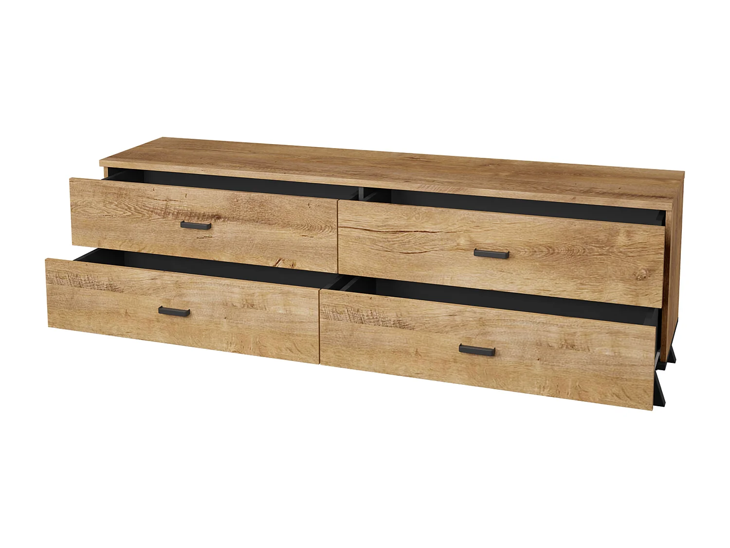 Mueble TV Toledo F105, Lefkas roble|Negro, Número de cajones: 4.00, 181x50x40cm