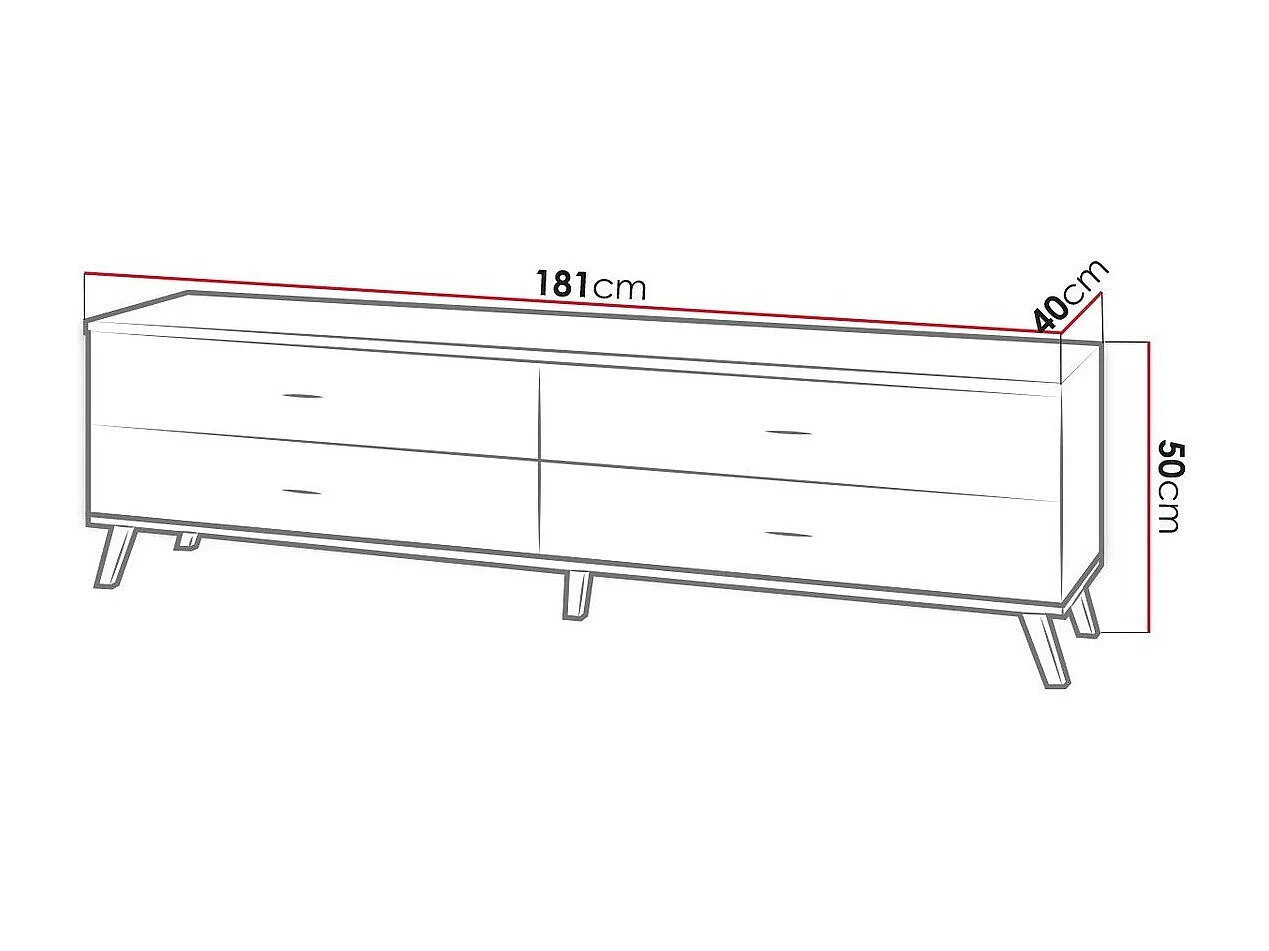 Mueble TV Toledo F105, Lefkas roble|Negro, Número de cajones: 4.00, 181x50x40cm