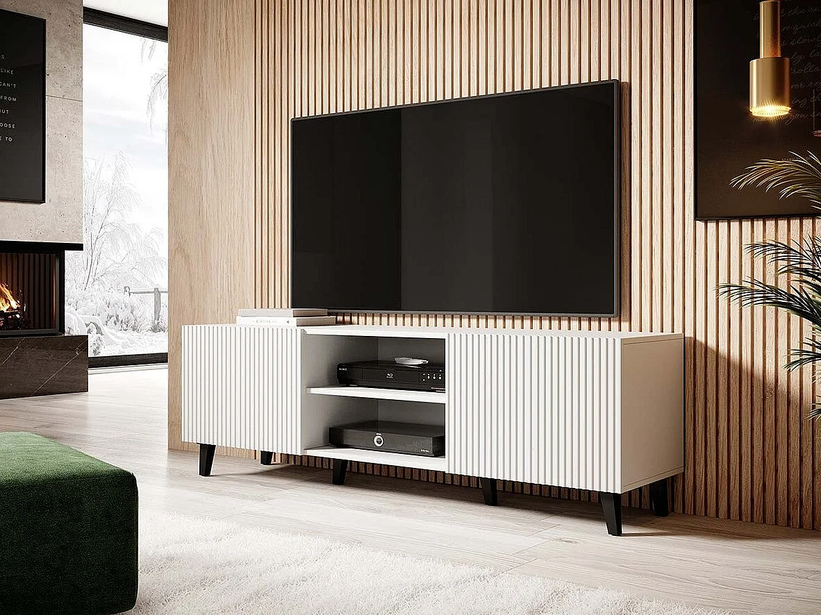 Mueble TV Charlotte H102, Negro|Blanco, Número de puertas: 2.00, 150x52x40cm