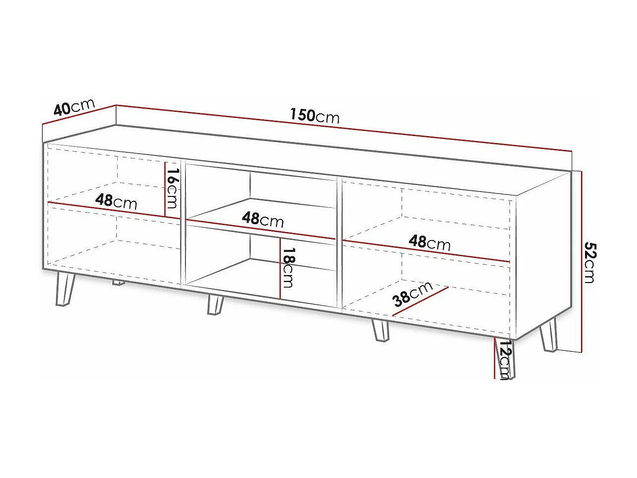 Mesa para TV Charlotte H102, O número de portas: 2, 150x52x40cm