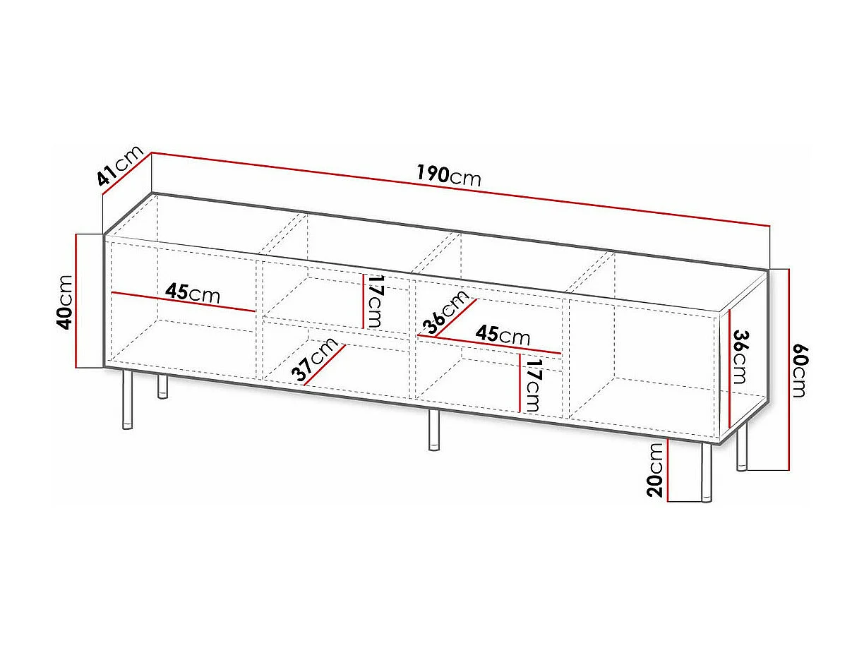 Meuble TV Charlotte 171, Noir|Doré, Le nombre de portes: 4, 190x60x41cm