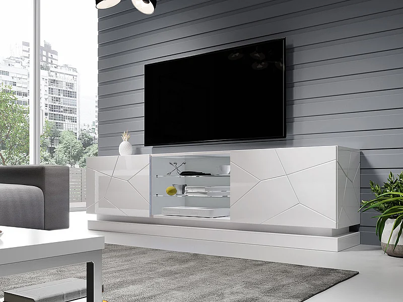 Mueble TV Charlotte 128, Blanco|Blanco brillante, Número de puertas: 2.00, 200x57x40cm