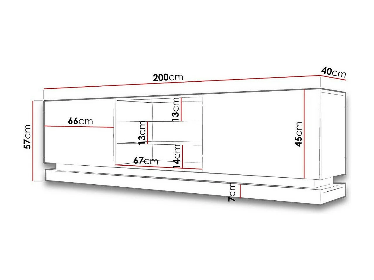 Mueble TV Charlotte 128, Blanco|Blanco brillante, Número de puertas: 2.00, 200x57x40cm