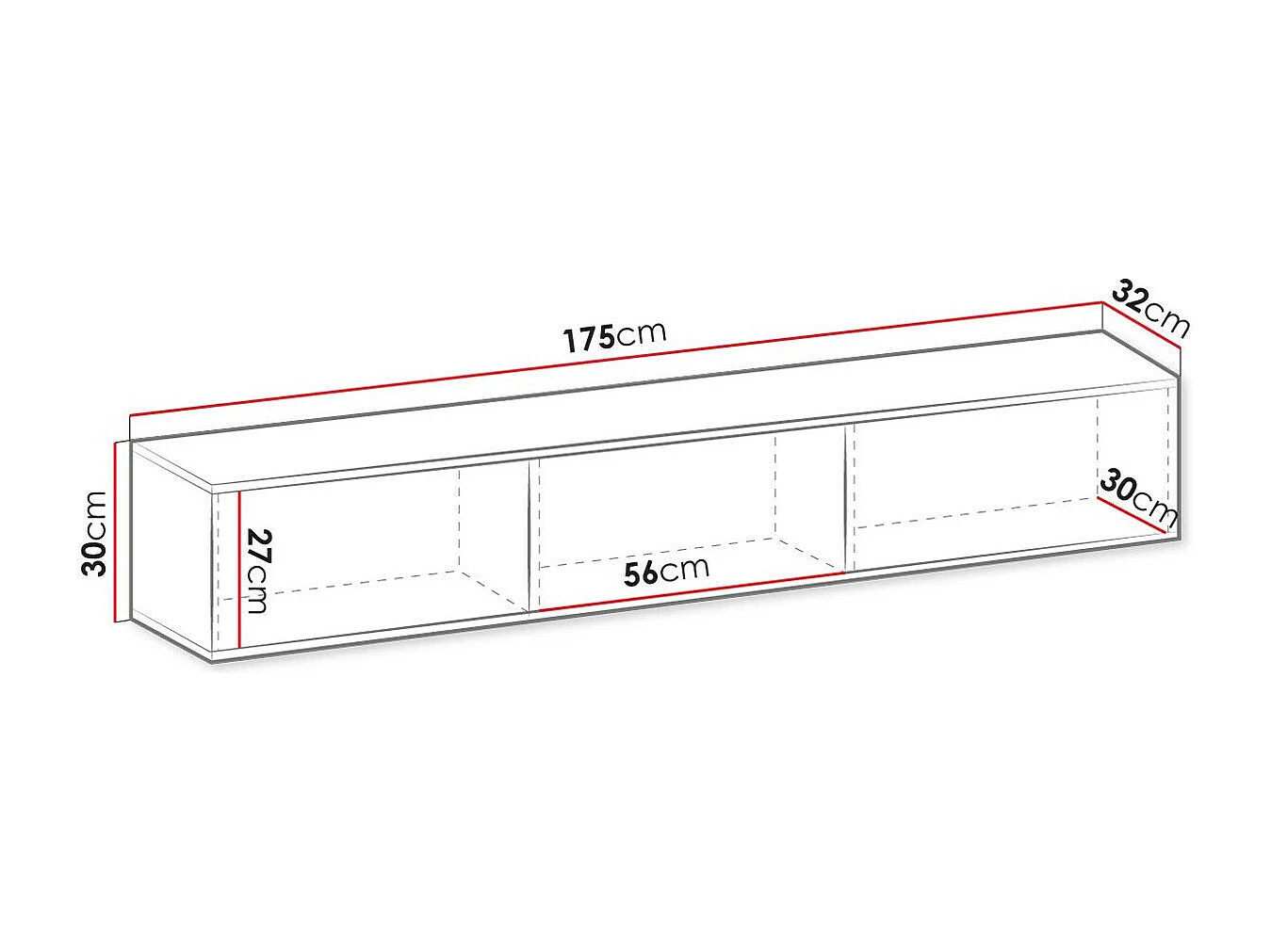 Mueble TV Lima 125, Dorado|Blanco, Número de puertas: 3.00, 175x30x32cm