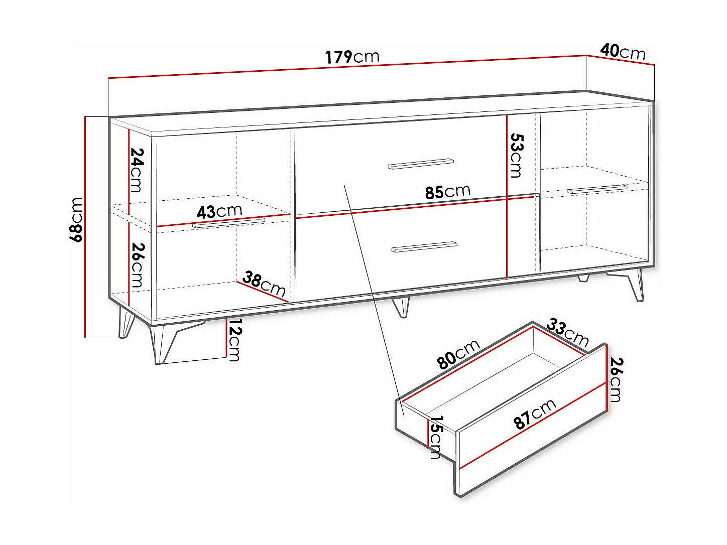 Mueble TV Parma D105, Nogal, Número de puertas: 2.00, Número de cajones: 2.00, 179x68cm