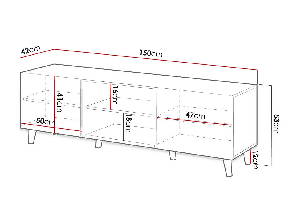 Mueble TV Charlotte J103, Antracita|Negro, Número de puertas: 2.00, 150x53x42cm