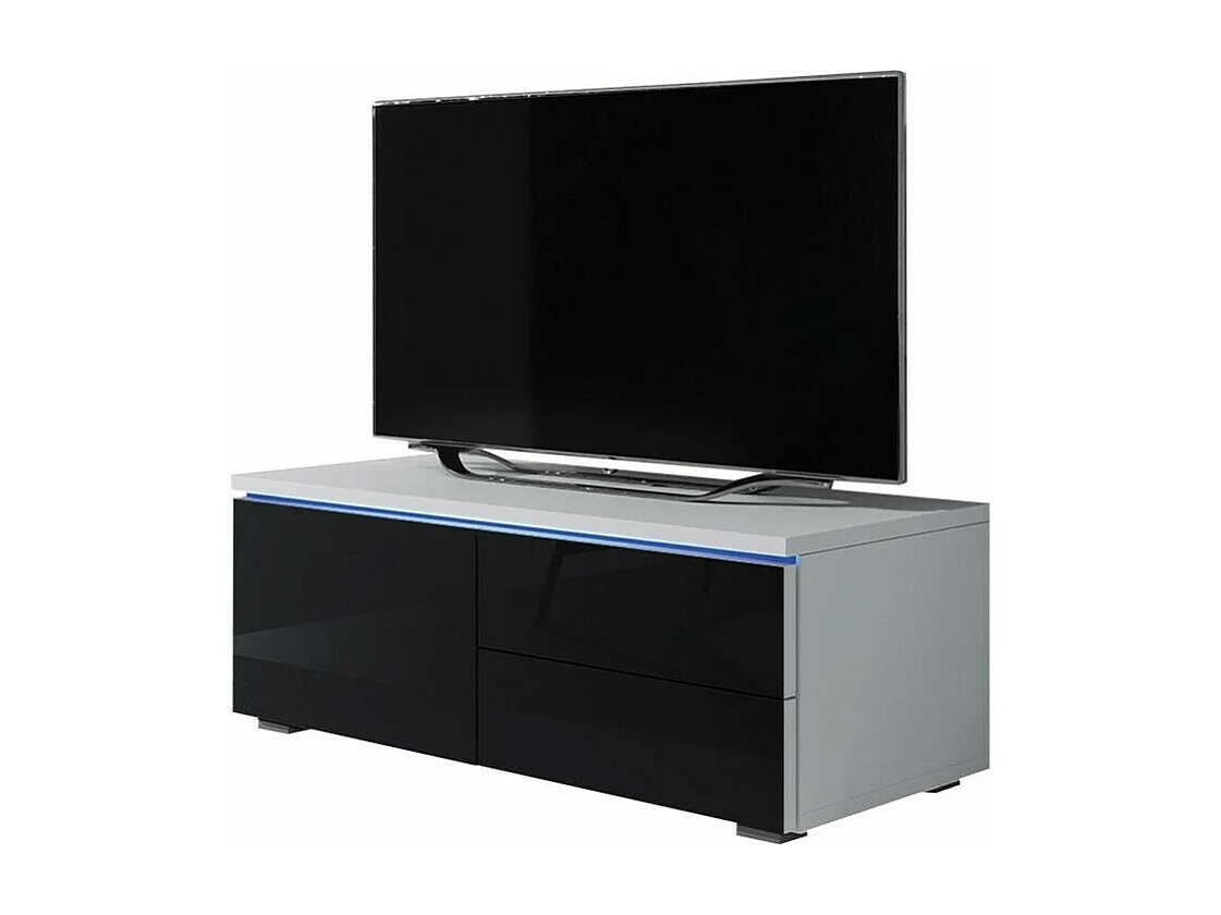Mueble TV Nashville 130, Negro brillante|Blanco, Número de puertas: 1.00, 100x35x45cm