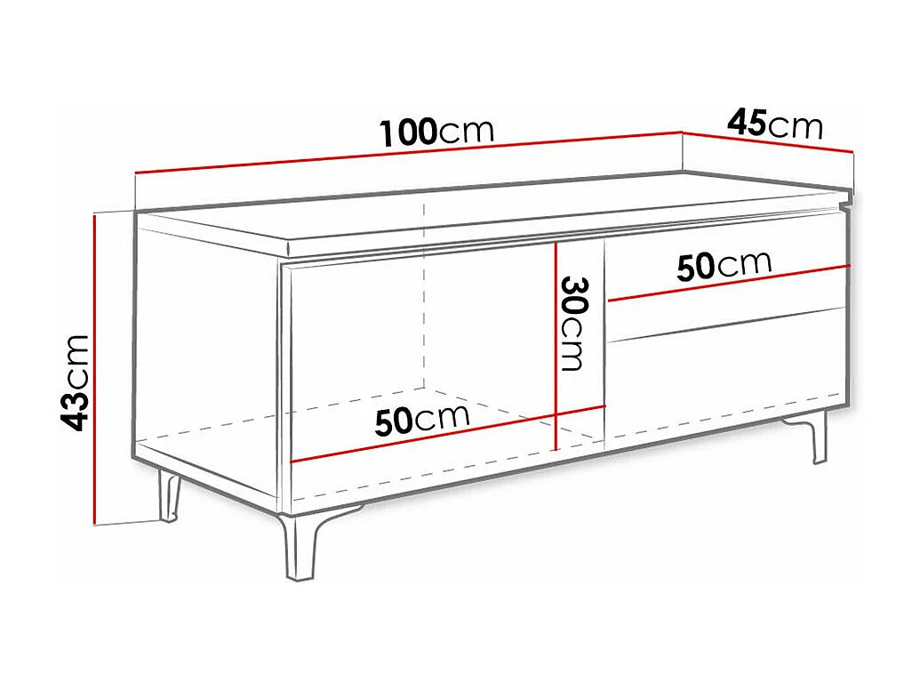 Mueble TV Nashville 130, Negro brillante|Blanco, Número de puertas: 1.00, 100x35x45cm