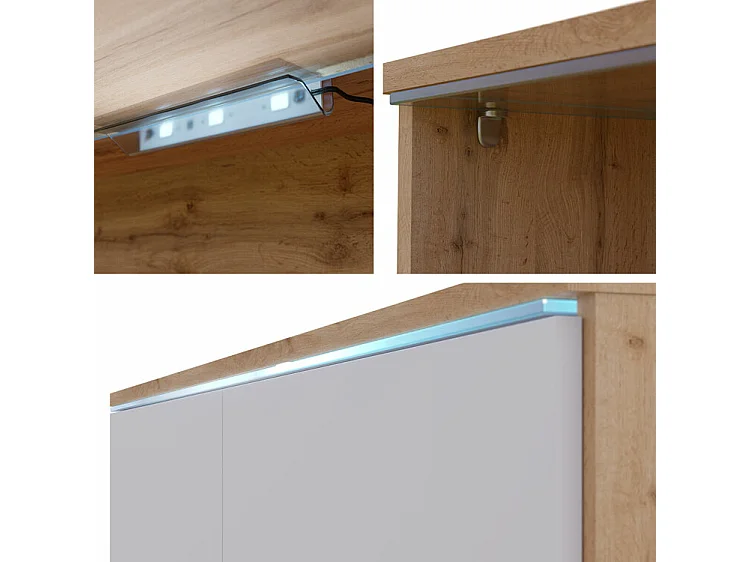 Meuble TV Sarasota 121, Blanc brillant|Blanc, Le nombre de portes: 2, 180x30x33cm