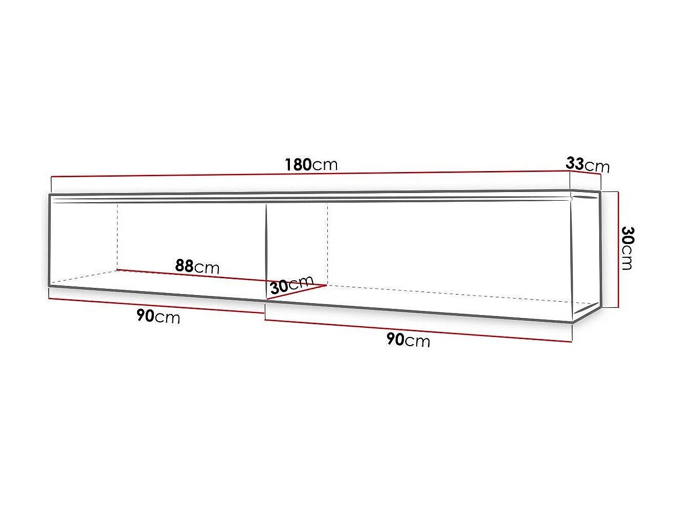 Meuble TV Sarasota 121, Blanc|Blanc brillant, Le nombre de portes: 2, 180x30x33cm