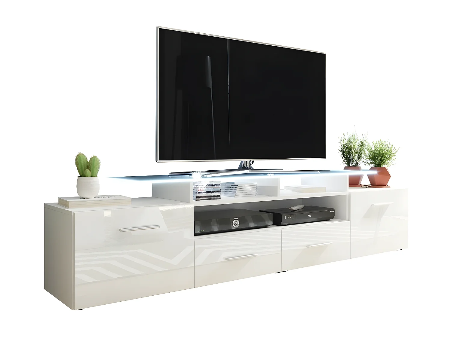 Mueble TV Charlotte 117, Blanco brillante|Blanco, Número de puertas: 2.00, 194x38x39cm