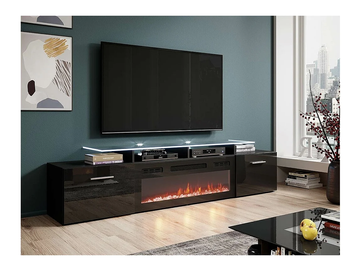 Mobile porta TV Charlotte 155, Nero|Nero lucido, Il numero di porte: 2.00, 190x49x37cm