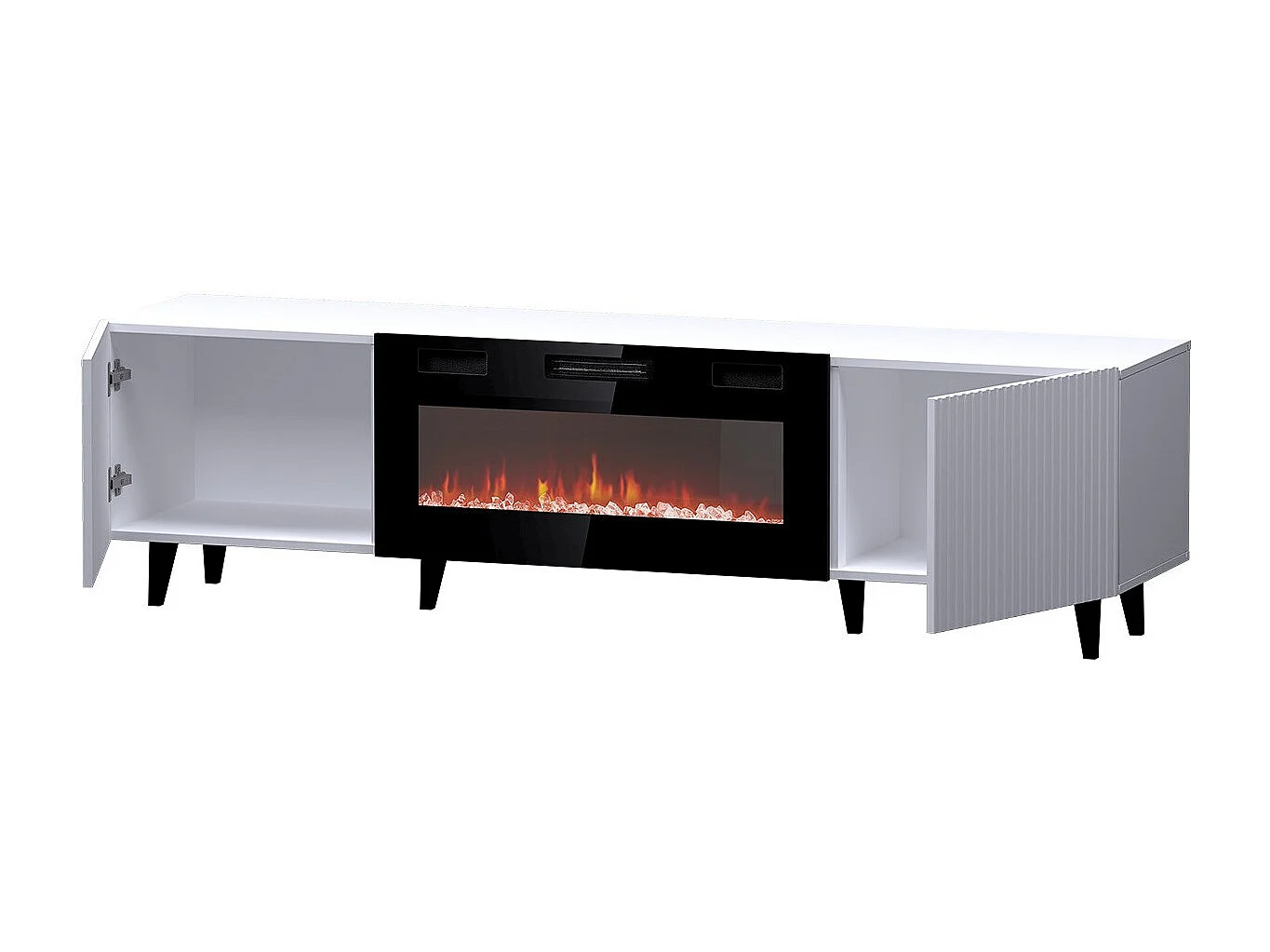 Mobile porta TV Levmari 106, Nero|Bianco, Il numero di porte: 2.00, 181x49x40cm