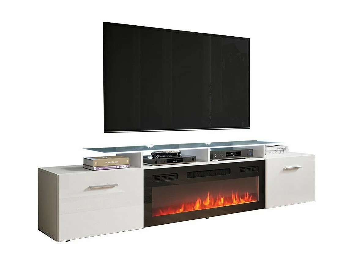Meuble TV Charlotte 155, Blanc brillant|Blanc, Le nombre de portes: 2, 190x49x37cm