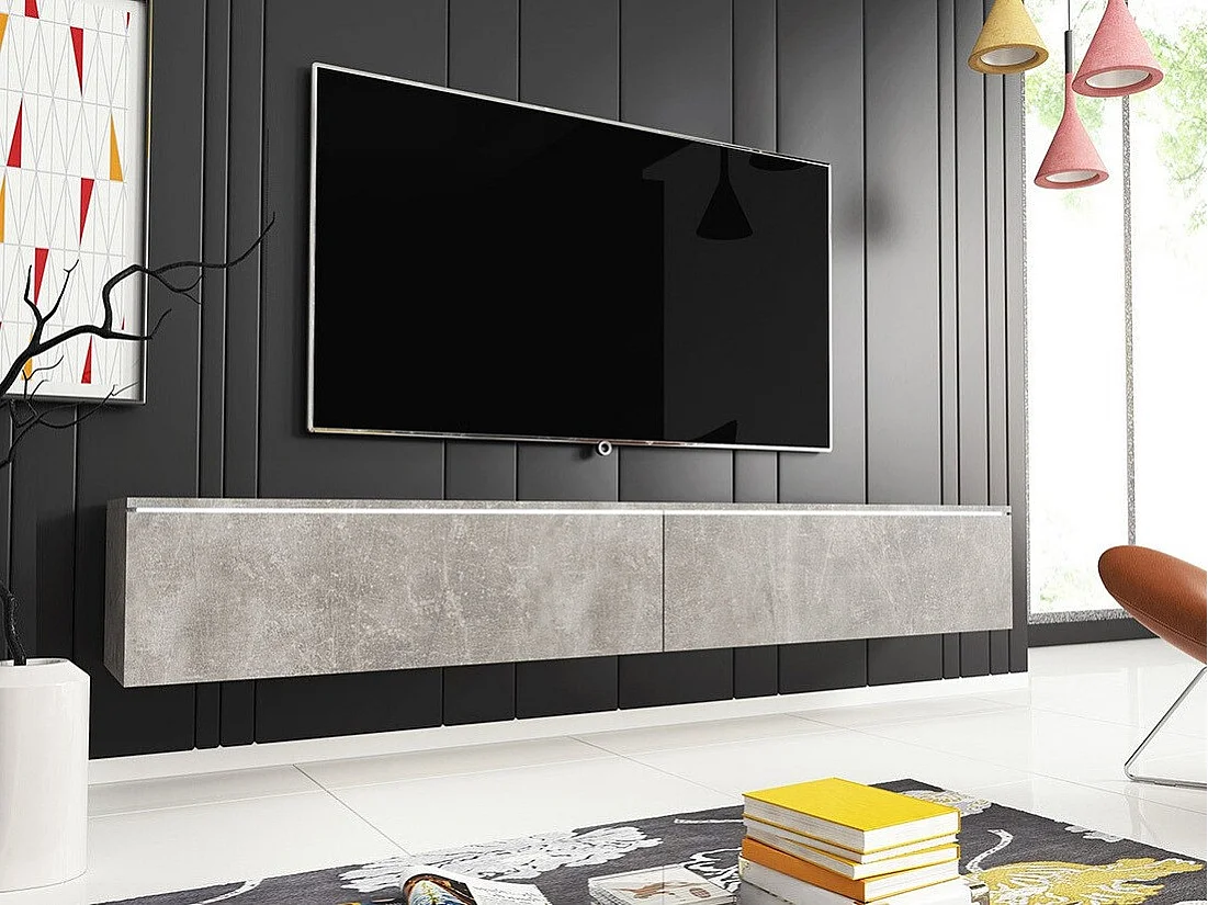 Mueble TV Sarasota 121, Hormigón, Número de puertas: 2.00, 180x30x33cm