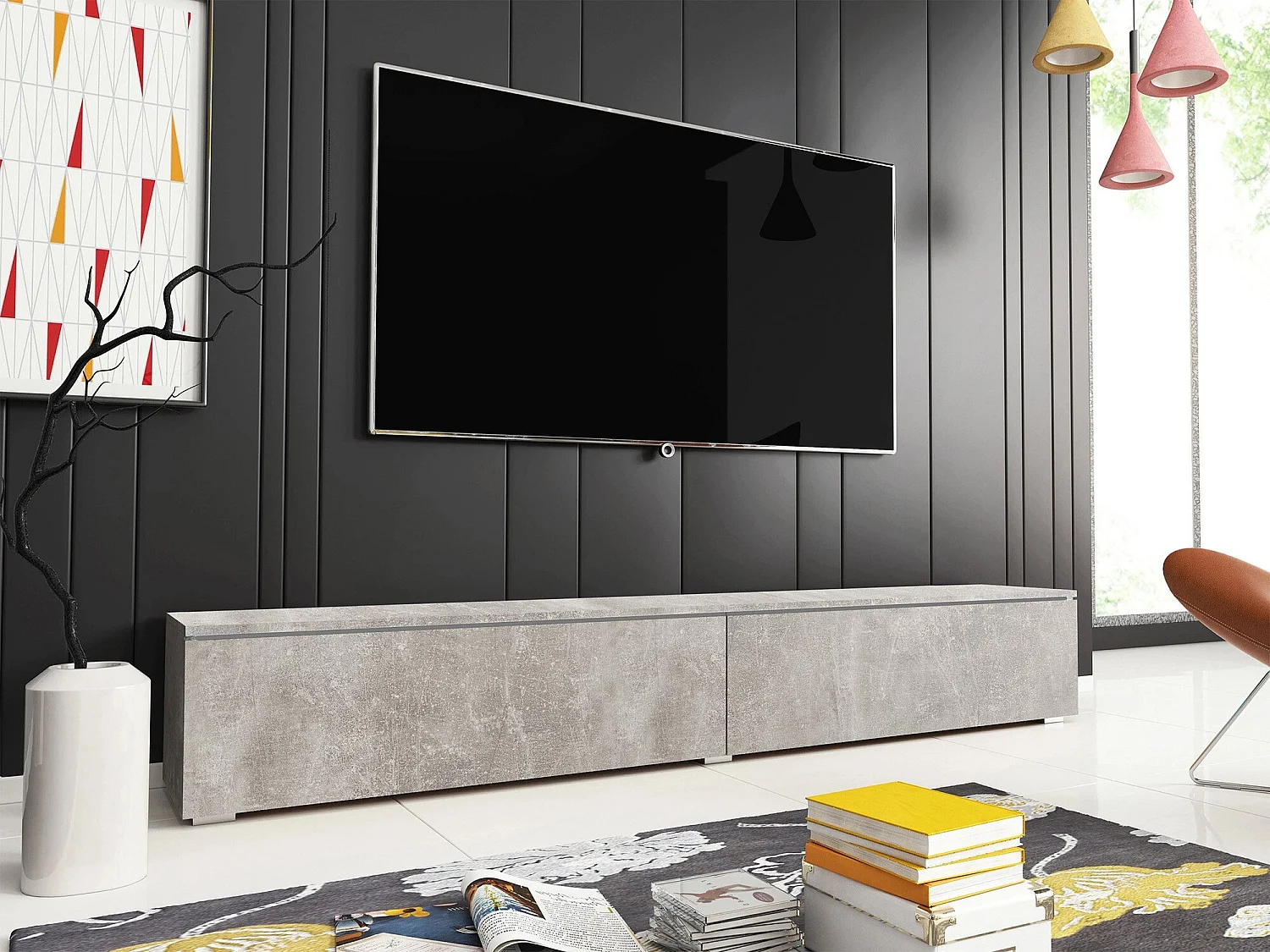 Mueble TV Sarasota 121, Hormigón, Número de puertas: 2.00, 180x30x33cm