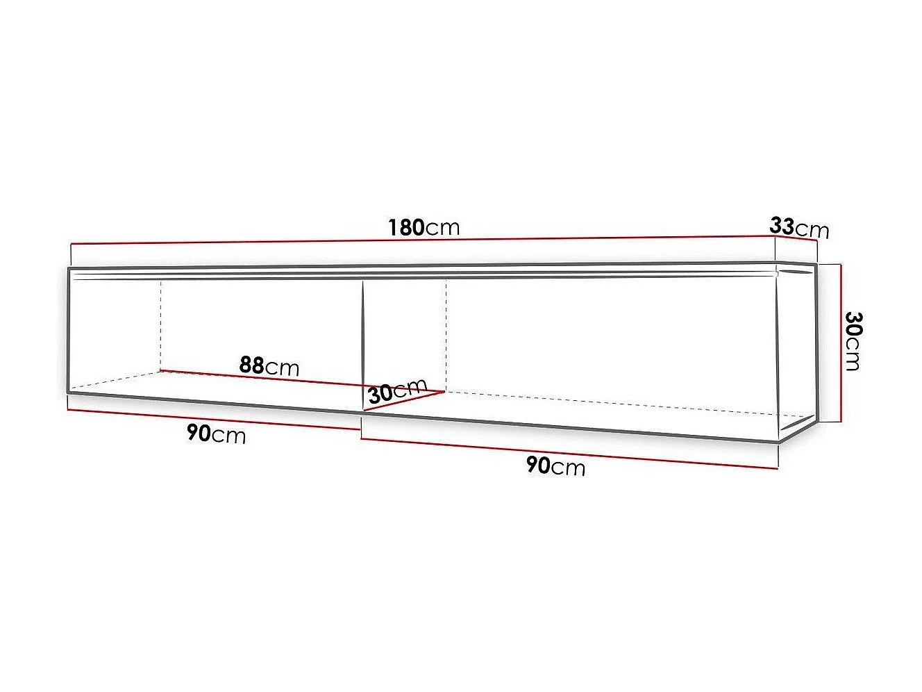Mueble TV Sarasota 121, Hormigón, Número de puertas: 2.00, 180x30x33cm