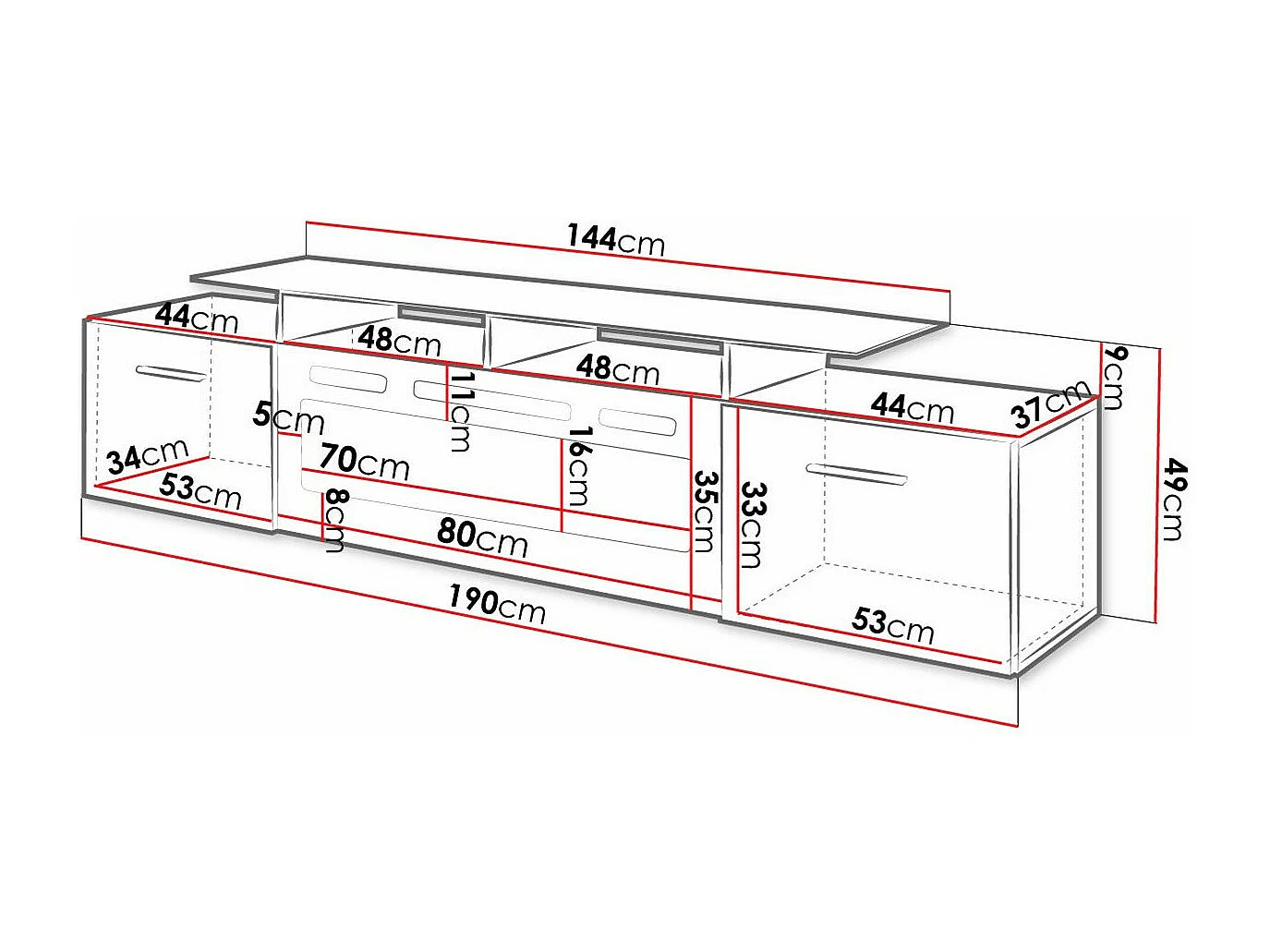 Mueble TV Charlotte 155, Blanco|Blanco brillante, Número de puertas: 2.00, 190x49x37cm