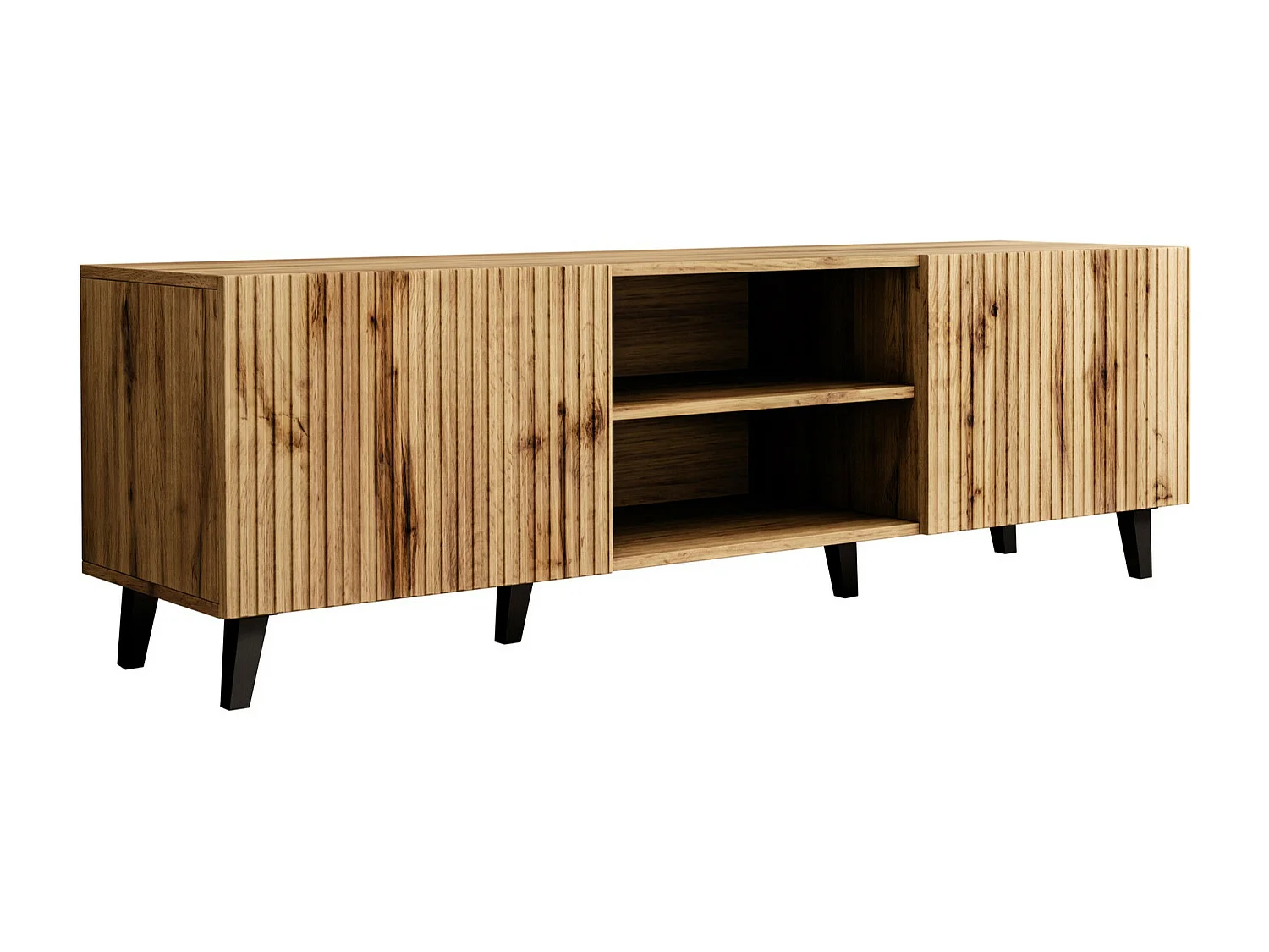 Mueble TV Charlotte J103, Negro|Wotan roble, Número de puertas: 2.00, 150x53x42cm