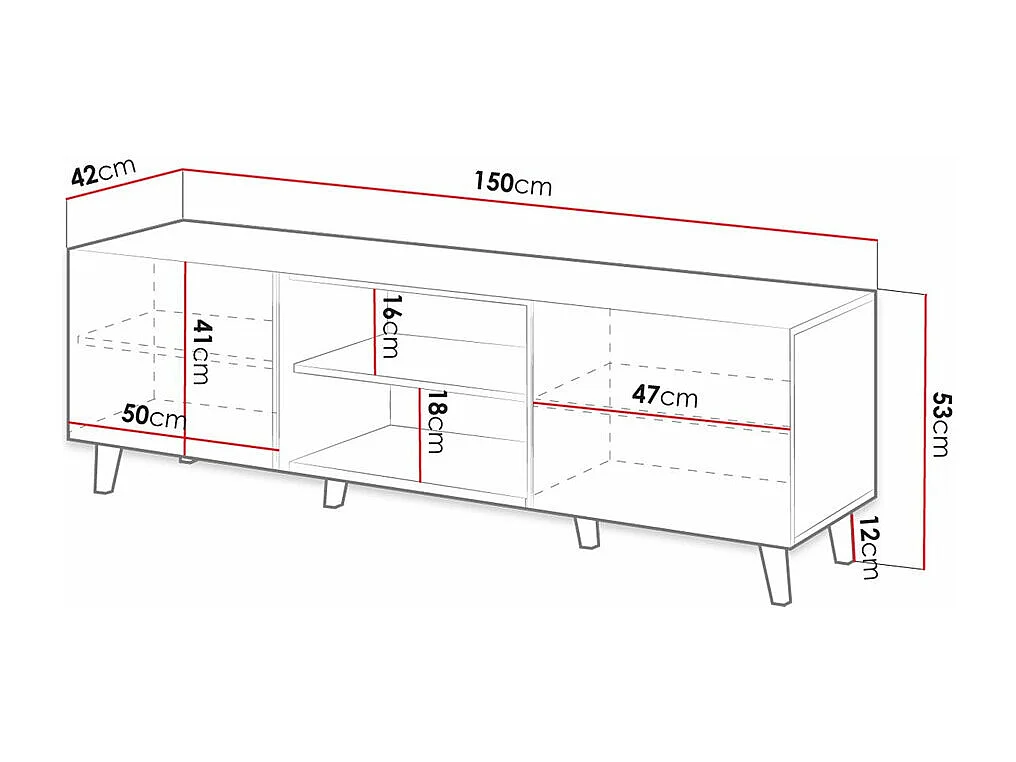 Mobile porta TV Remeta 102, Quercia di Wotan|Nero, Il numero di porte: 2.00, 150x53x42cm