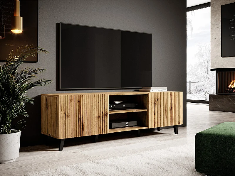 Mueble TV Charlotte J103, Negro|Wotan roble, Número de puertas: 2.00, 150x53x42cm