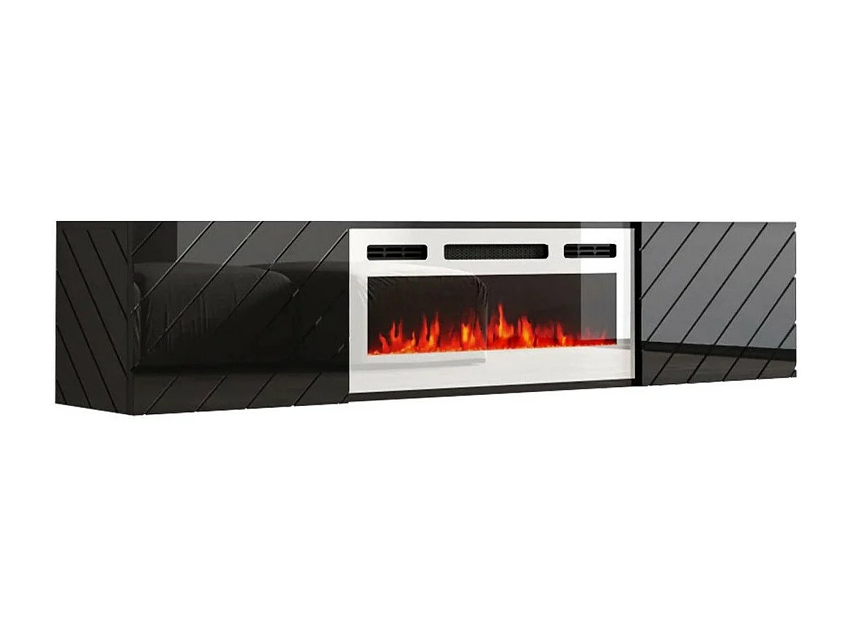 Meuble TV Charlotte 192, Blanc|Noir, Le nombre de portes: 2, 183x38x35cm