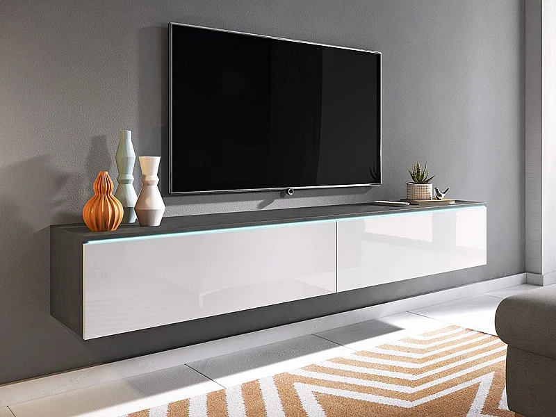 Mueble TV Sarasota 121, Madera gris|Blanco brillante, Número de puertas: 2.00, 180x30cm