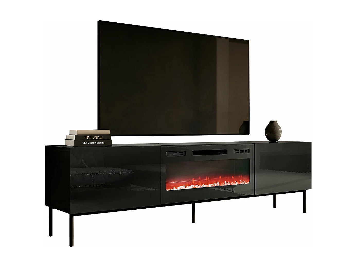 Mueble TV Charlotte 163, Negro|Negro brillante, Número de puertas: 2.00, 200x57x40cm