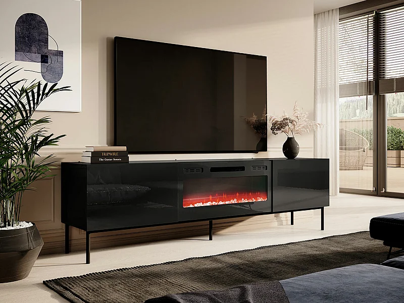 Mueble TV Charlotte 163, Negro|Negro brillante, Número de puertas: 2.00, 200x57x40cm