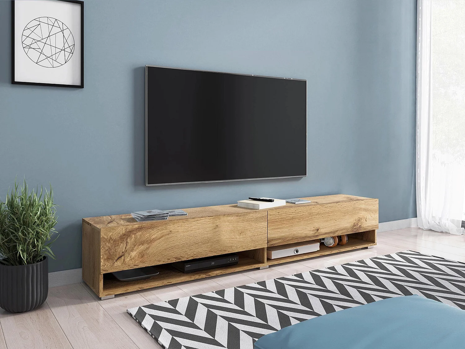 Meuble TV Sarasota 119, Chêne wotan, Le nombre de portes: 2, 180x30x33cm